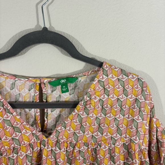 Dip Boxy Short Sleeve Cotton Blouse Sz XL Lightweight Spring Summer Pattern - Picture 2 of 8